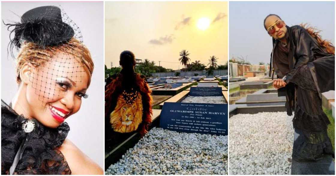 Denrele visits Goldie's gravesite