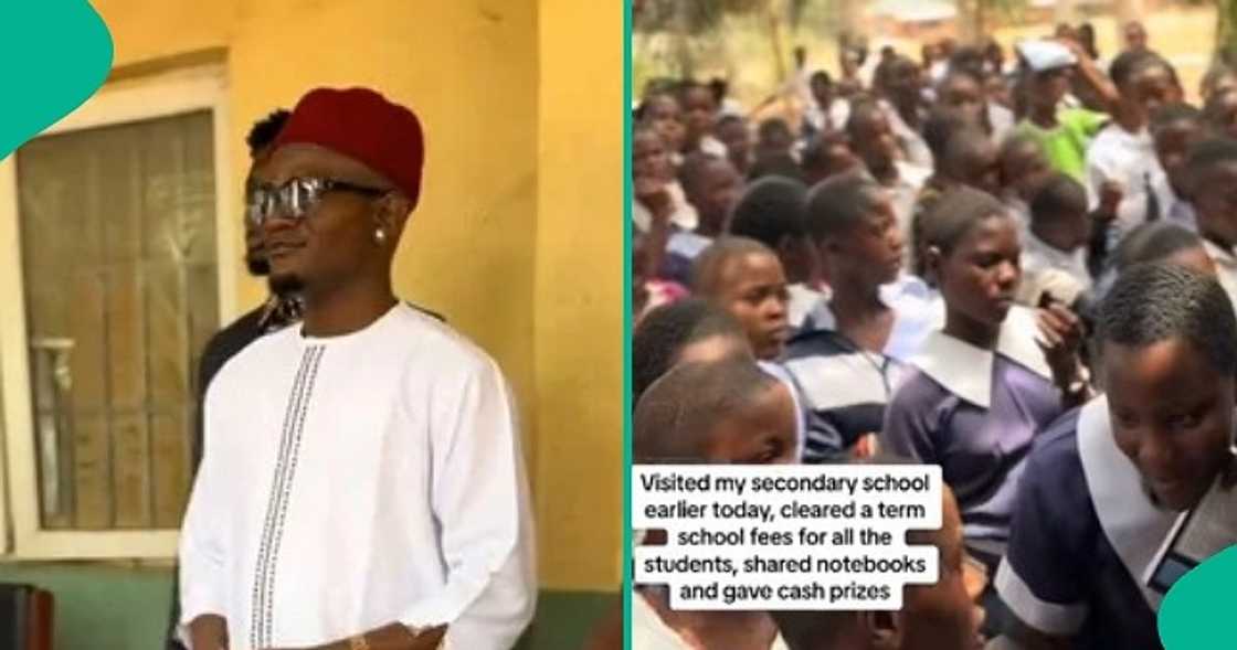 Nigerian man visits his former secondary school with convoy, clears school fees of students