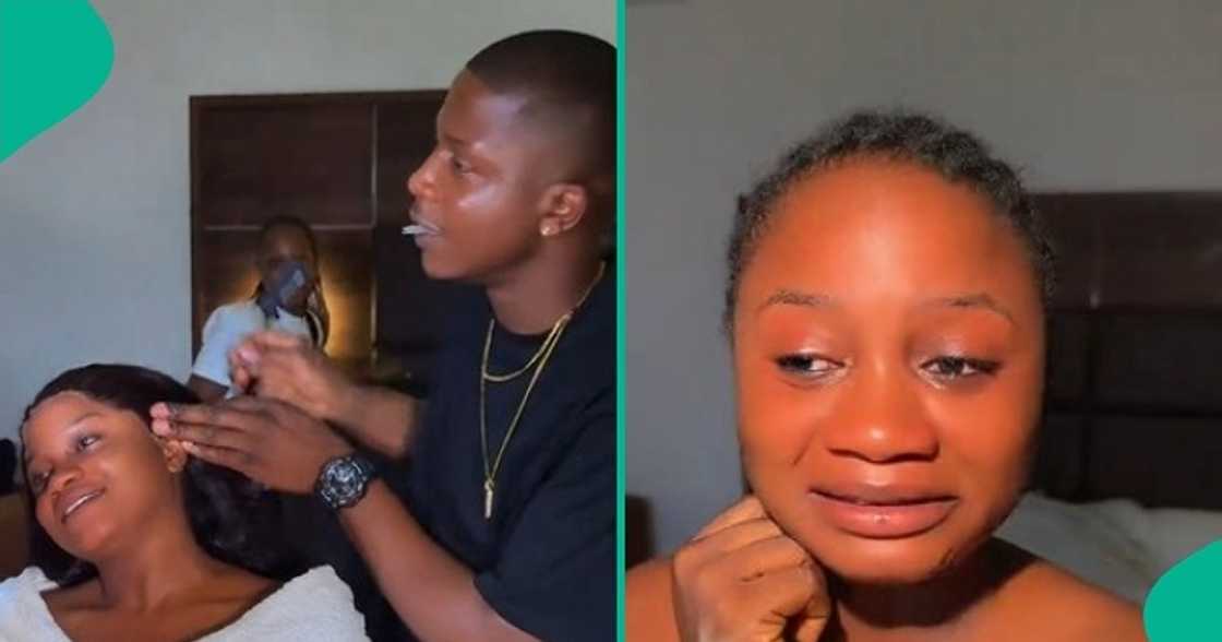 Man based in UK books flight to Nigeria to style his sister's hair on her wedding day. Man based in UK books flight to Nigeria to style his sister's hair on her wedding day.