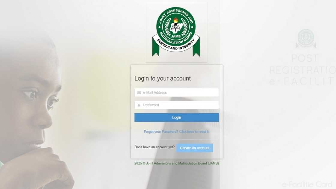 A screenshot of the JAMB E-facility portal A screenshot of the JAMB E-facility portal