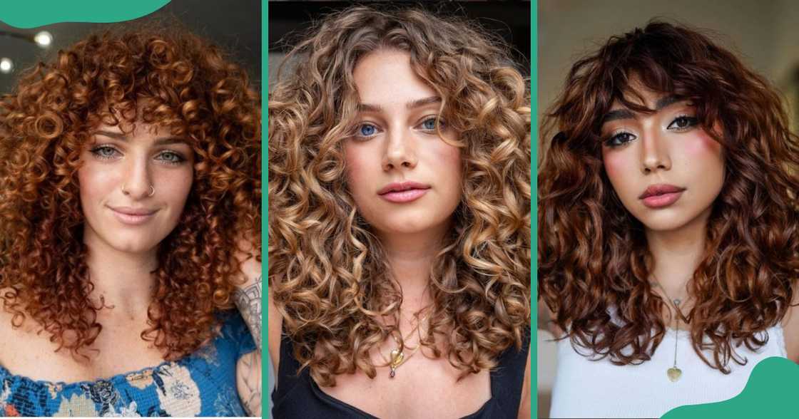 Golden blonde and brunette shag showcasing natural curl textures. Golden blonde and brunette shag showcasing natural curl textures.