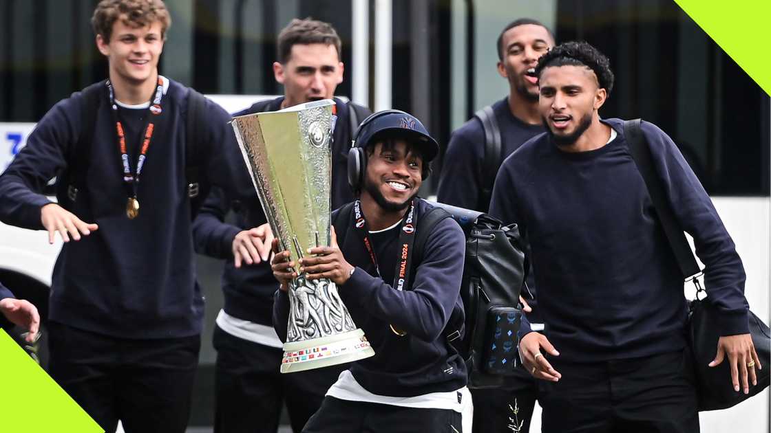 Ademola Lookman with the UEFA Europa League trophy. Ademola Lookman with the UEFA Europa League trophy.