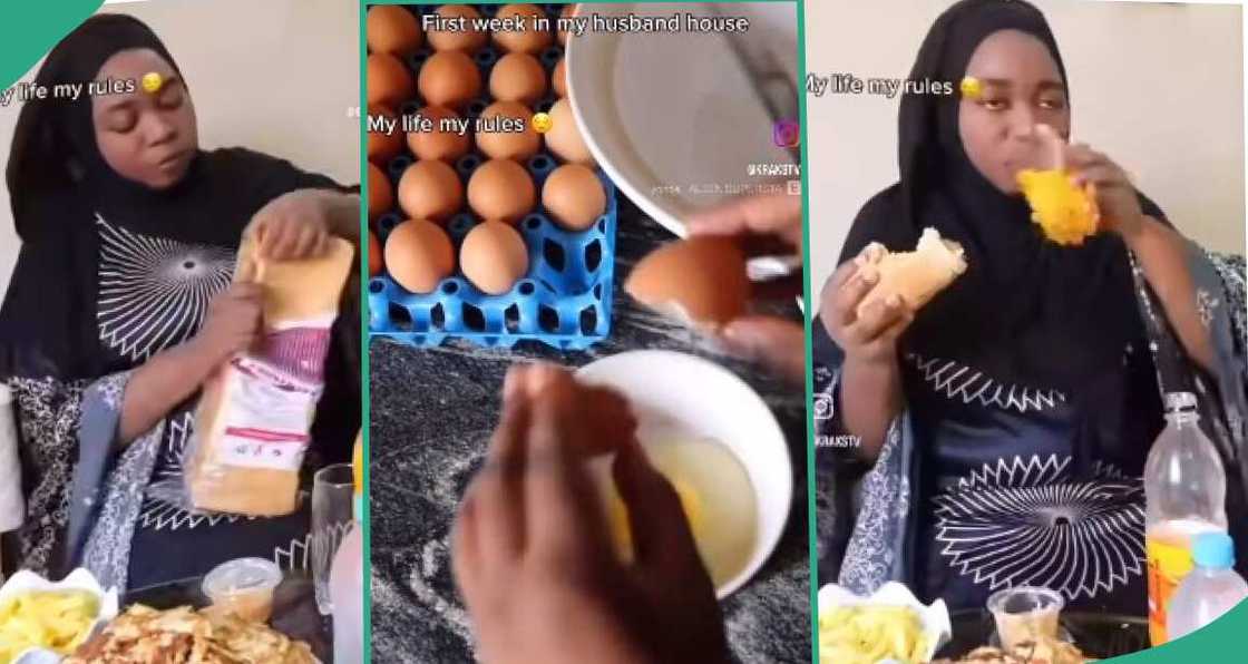 Video as lady fries a crate of eggs first week in husband's house, video shows her enjoying with big bread Video as lady fries a crate of eggs first week in husband's house, video shows her enjoying with big bread
