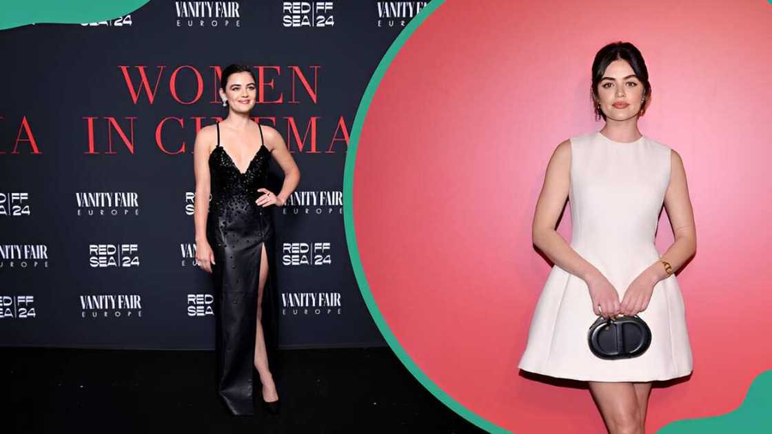 Lucy Hale at The Red Sea International Film Festival's "Women in Cinema" Gala (L). Lucy Hale at La Dolce Vita in Beverly Hills, California (R) Lucy Hale at The Red Sea International Film Festival's "Women in Cinema" Gala (L). Lucy Hale at La Dolce Vita in Beverly Hills, California (R)