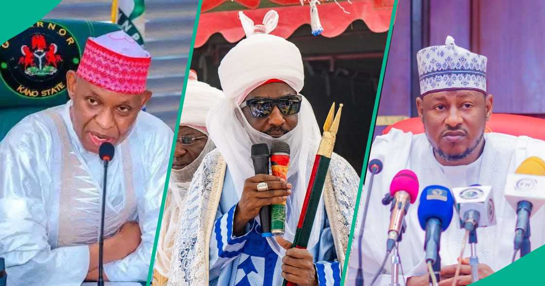 Gwamna Abba, Sarki Sanusi da Malam Dikko Radda. Gwamna Abba, Sarki Sanusi da Malam Dikko Radda.