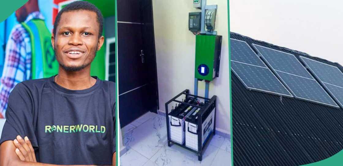 Man installs solar electricity at home. Man installs solar electricity at home.