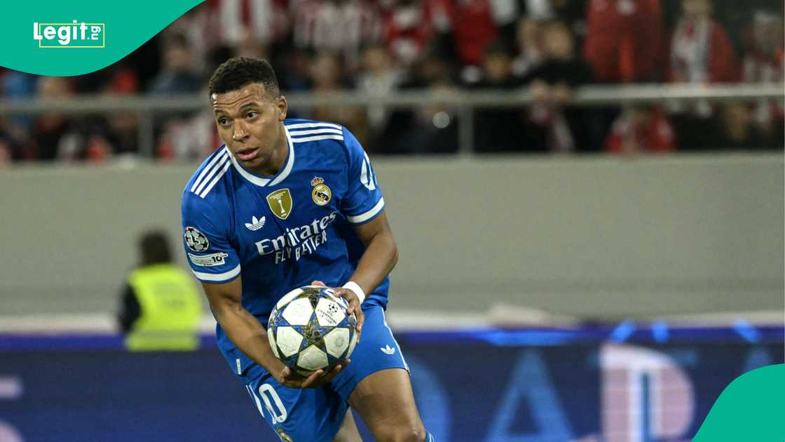 Kylian Mbappe, Real Madrid, Olympiacos, Greece, UEFA Champions League. Kylian Mbappe, Real Madrid, Olympiacos, Greece, UEFA Champions League.