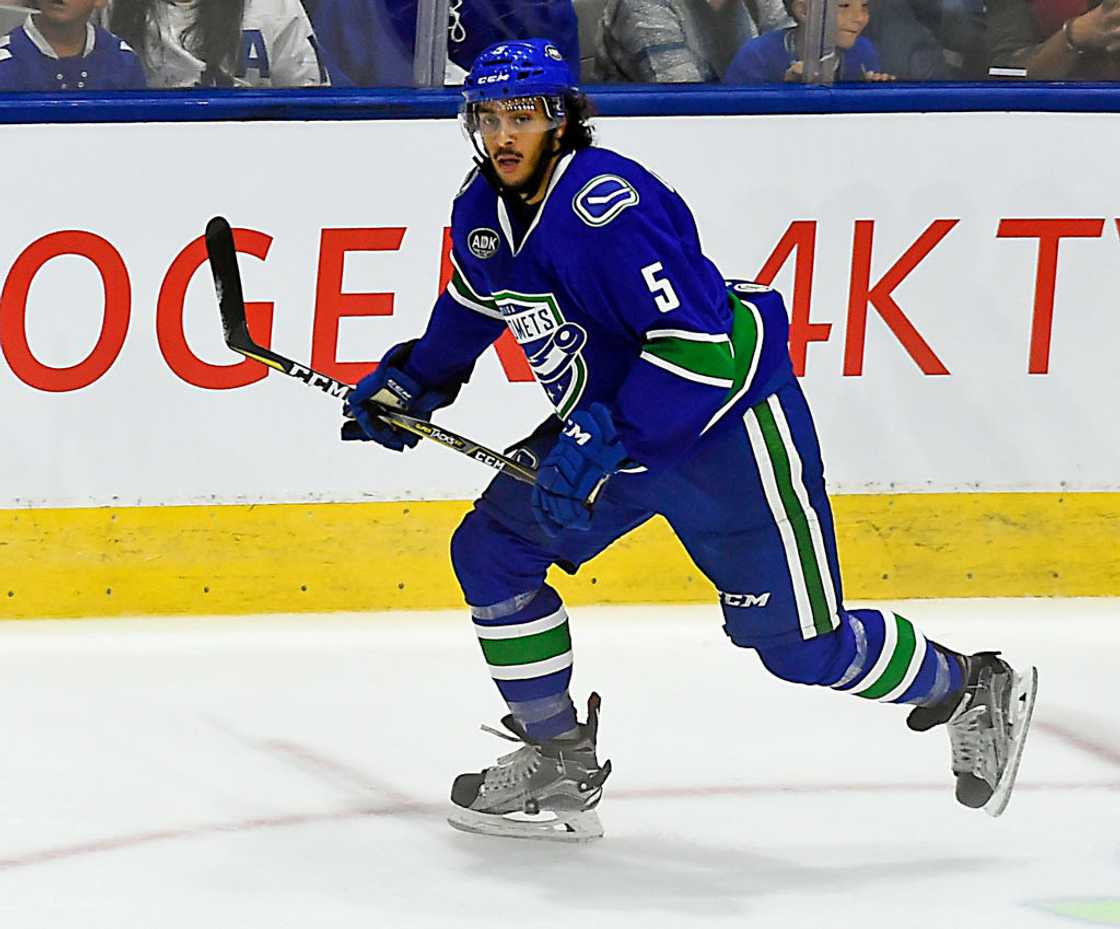 Jalen Chatfield during AHL game action on 7 October 2017