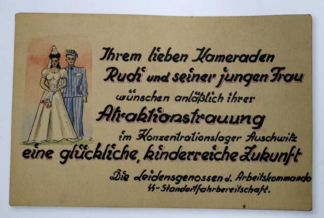 A wedding card from other prisoners wishing the couple a 'happy and child-rich future' A wedding card from other prisoners wishing the couple a 'happy and child-rich future'
