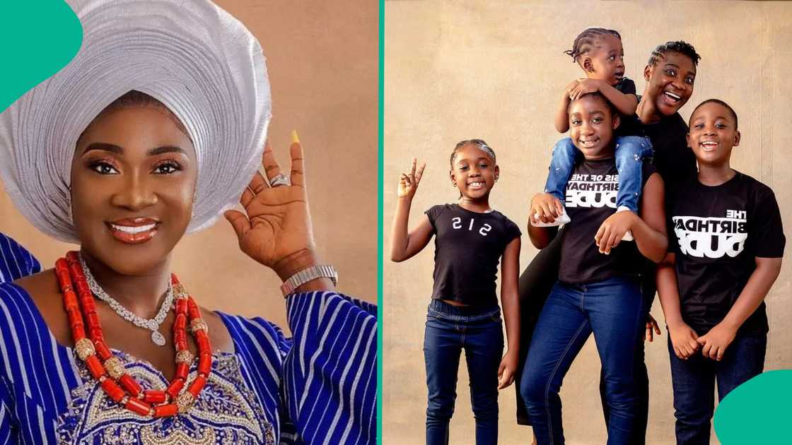 Mercy Johnson and her chilren. Mercy Johnson and her chilren.