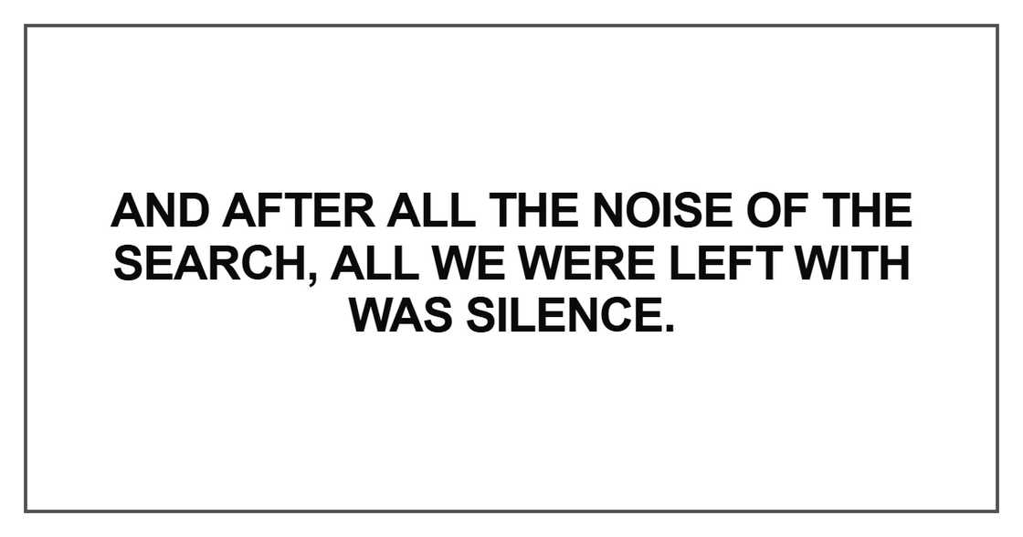 And after all the noise of the search, all we were left with was silence And after all the noise of the search, all we were left with was silence