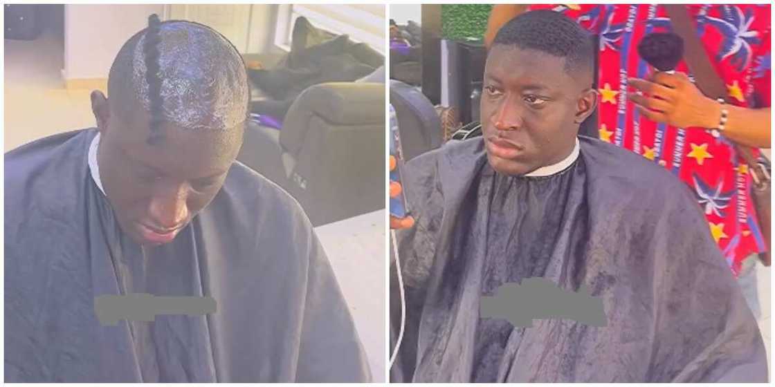 Photos of the man receiving a new hairdo. Photos of the man receiving a new hairdo.