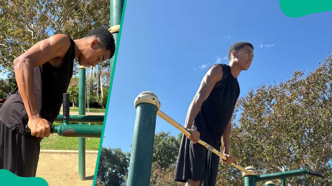 Isaiah doing muscle-ups in public