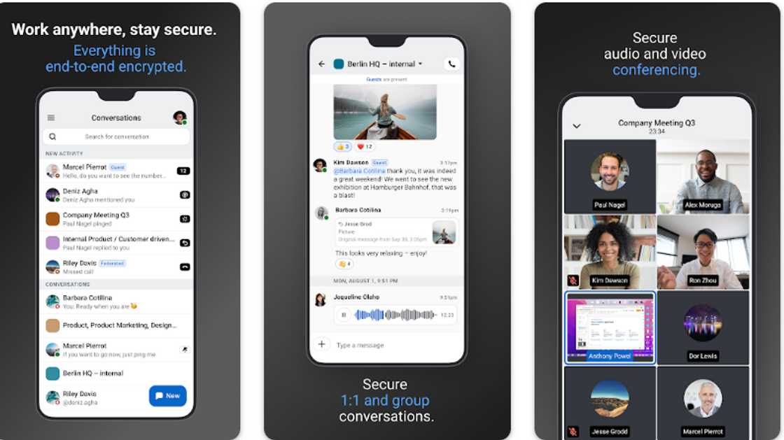 Main features of Wire app. Main features of Wire app.