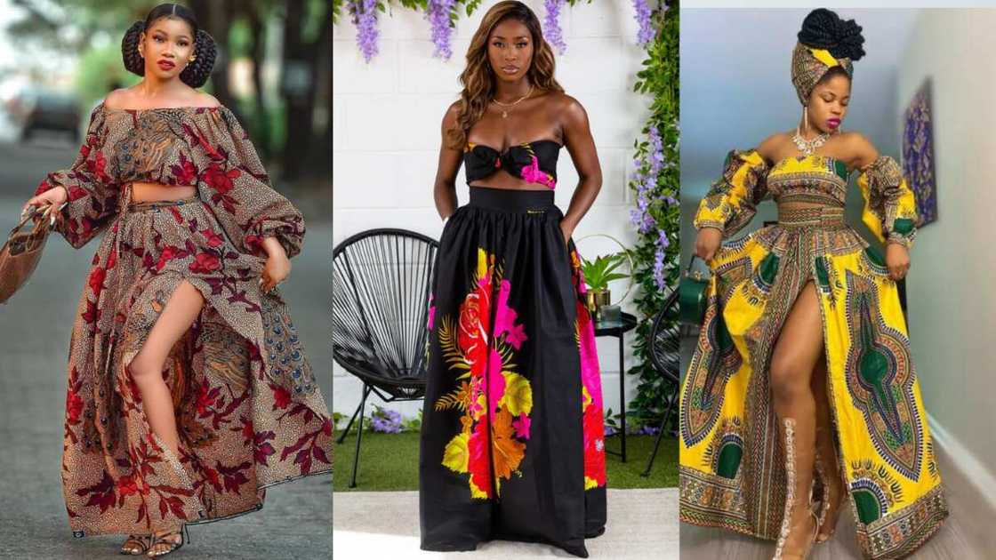 Long Ankara flare gowns with a high fit