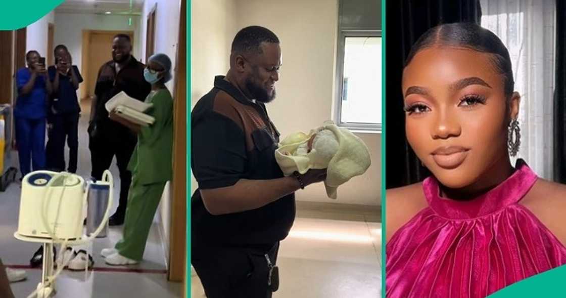 Man emotional as his wife delivers their first child. Man emotional as his wife delivers their first child.