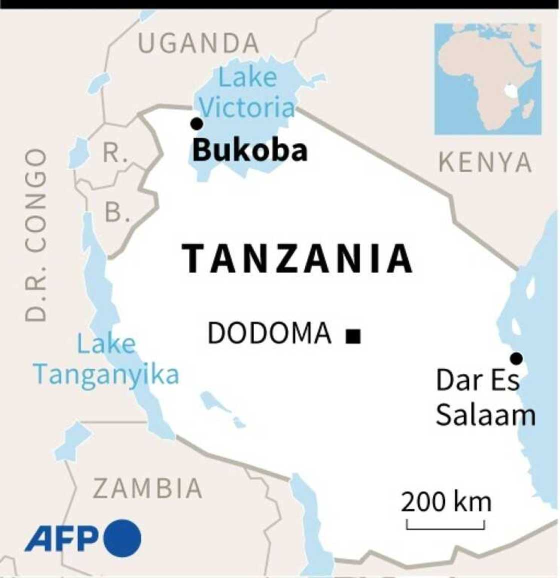 Map of Tanzania locating the site of the accident.