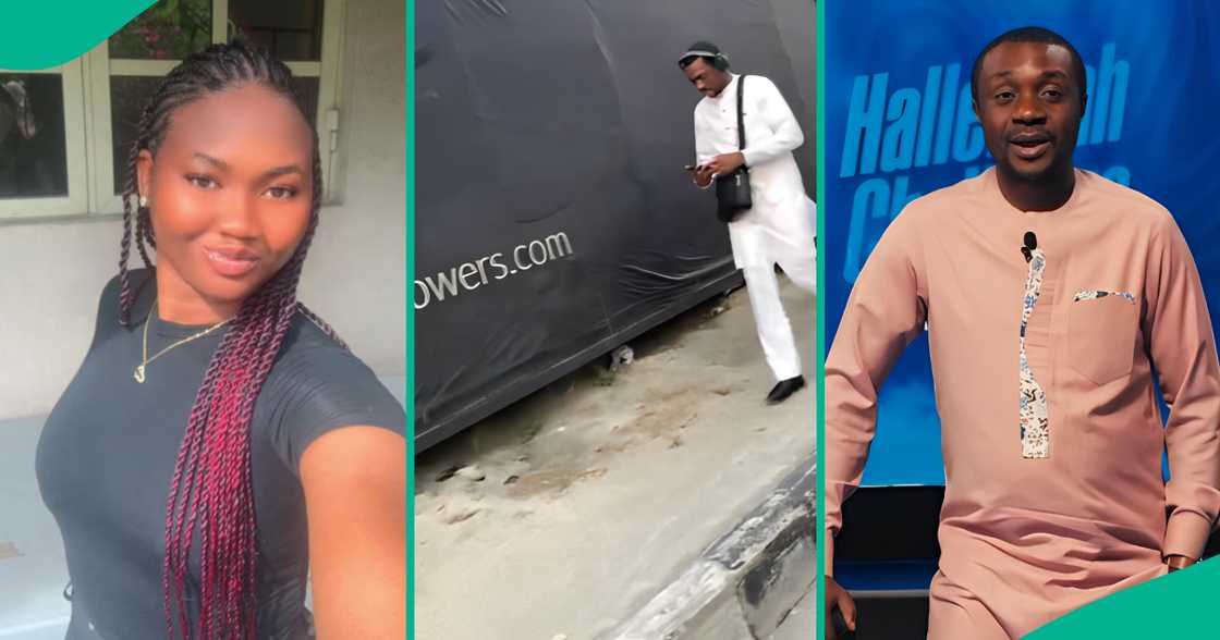 Nigerian lady excited to Nathaniel Bassey trekking on Lagos road. Nigerian lady excited to Nathaniel Bassey trekking on Lagos road.