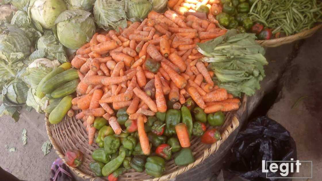 Carrot sellers at the market decry fluctuation in the cost price of carrot lately. Photo credit: Esther Odili