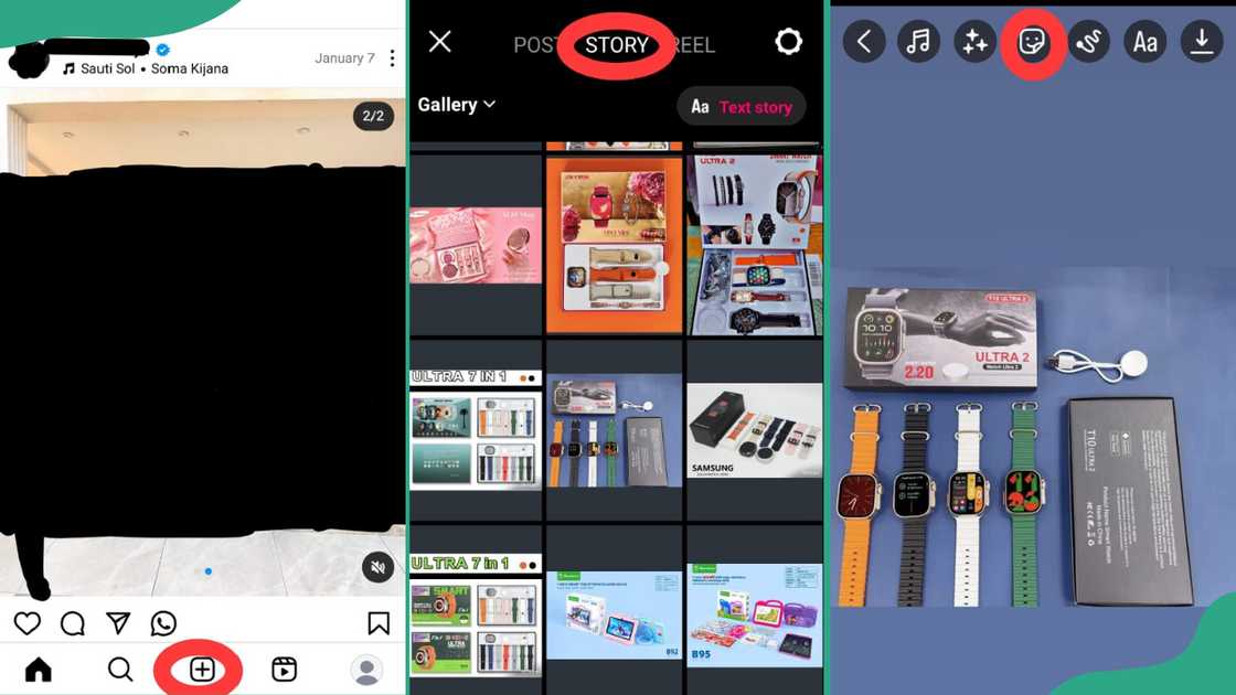 Process for posting multiple photos on Instagram Story using photo stickers