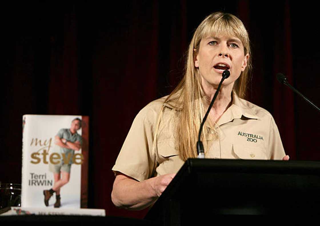 Terri Irwin addresses the crowd during a promotional tour for her new book 'My Steve' at the Four Seasons Hotel Terri Irwin addresses the crowd during a promotional tour for her new book 'My Steve' at the Four Seasons Hotel