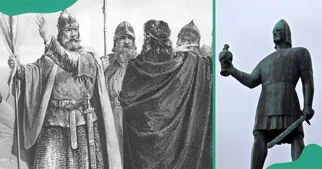 Artistic depiction of Olaf Tryggvason in a painting and a statue Artistic depiction of Olaf Tryggvason in a painting and a statue
