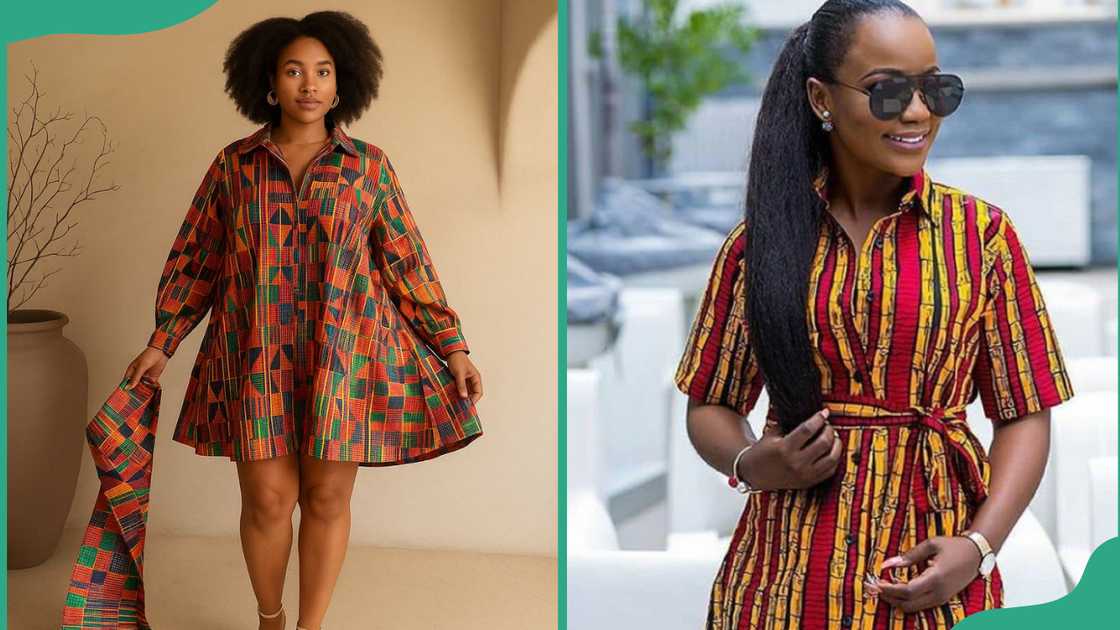 Shirt dresses with Kente prints Shirt dresses with Kente prints