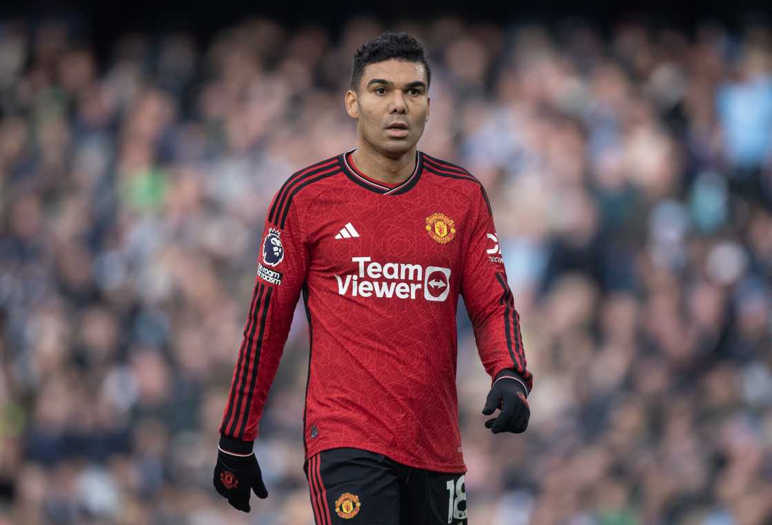 Casemiro of Manchester United during the Premier League match between Manchester City and Manchester United at Etihad Stadium Casemiro of Manchester United during the Premier League match between Manchester City and Manchester United at Etihad Stadium