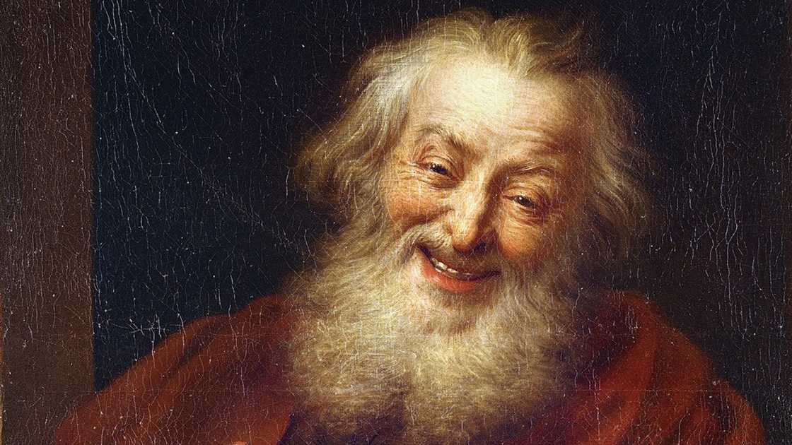 An artistic depiction of the cheerful Democritus.