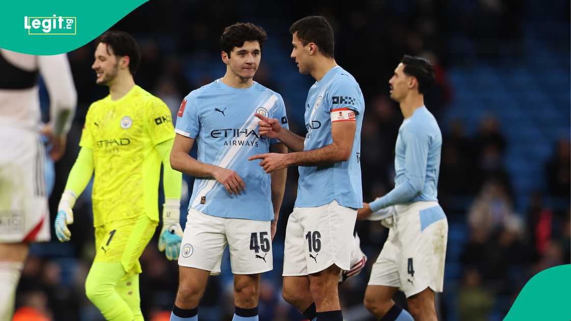 Abdulkodir Khusanov, Rodri, Manchester City, Crystal Palace, England. Abdulkodir Khusanov, Rodri, Manchester City, Crystal Palace, England.