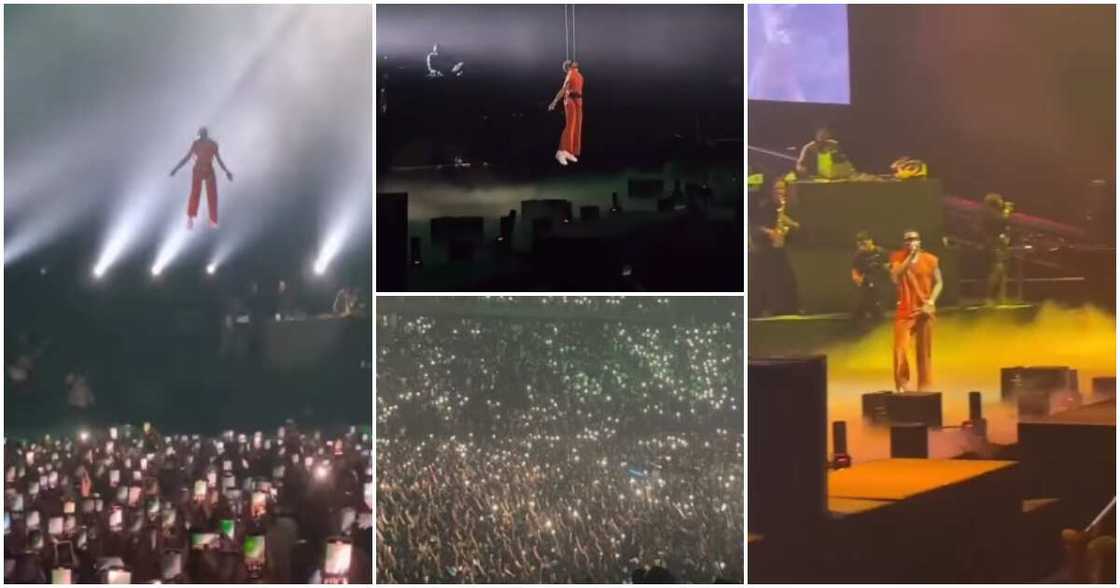 Wizkid's stage entrance from sky in France. Wizkid's stage entrance from sky in France.