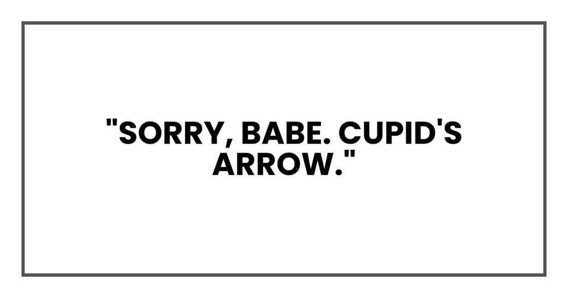 "Sorry, babe. Cupid's arrow,"
