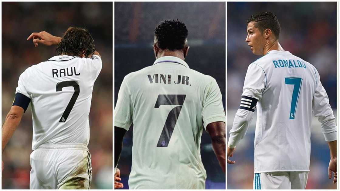 Vinicius Junior, Raul, Cristiano Ronaldo, number 7 Vinicius Junior, Raul, Cristiano Ronaldo, number 7