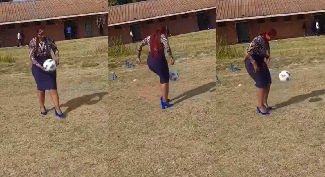 Photos of a lady playing football. Photos of a lady playing football.