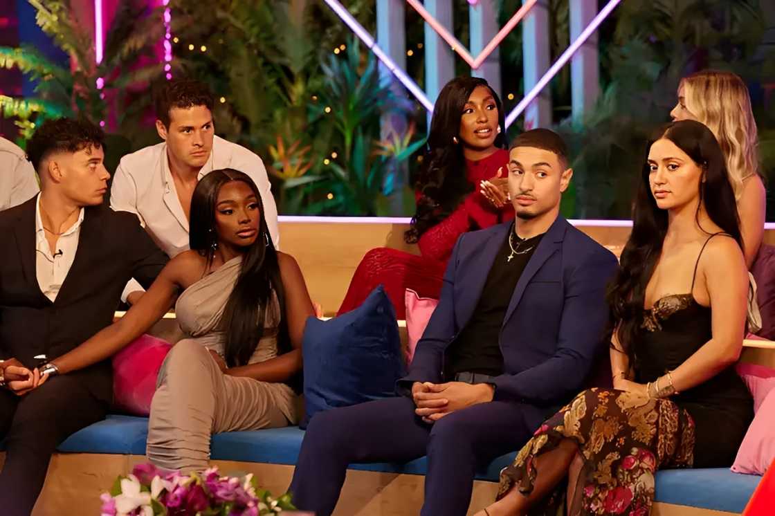 Love Island USA Season 6 cast members: Kenny Rodriguez, Connor Newsum, JaNa Craig, Daia McGhee, Miguel Harichi, Leah Kateb, and Andrea Carmona