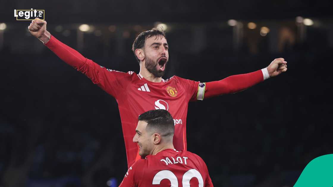 Bruno Fernandes, Manchester United, Leicester City, Premier League, Digo Dalot. Bruno Fernandes, Manchester United, Leicester City, Premier League, Digo Dalot.