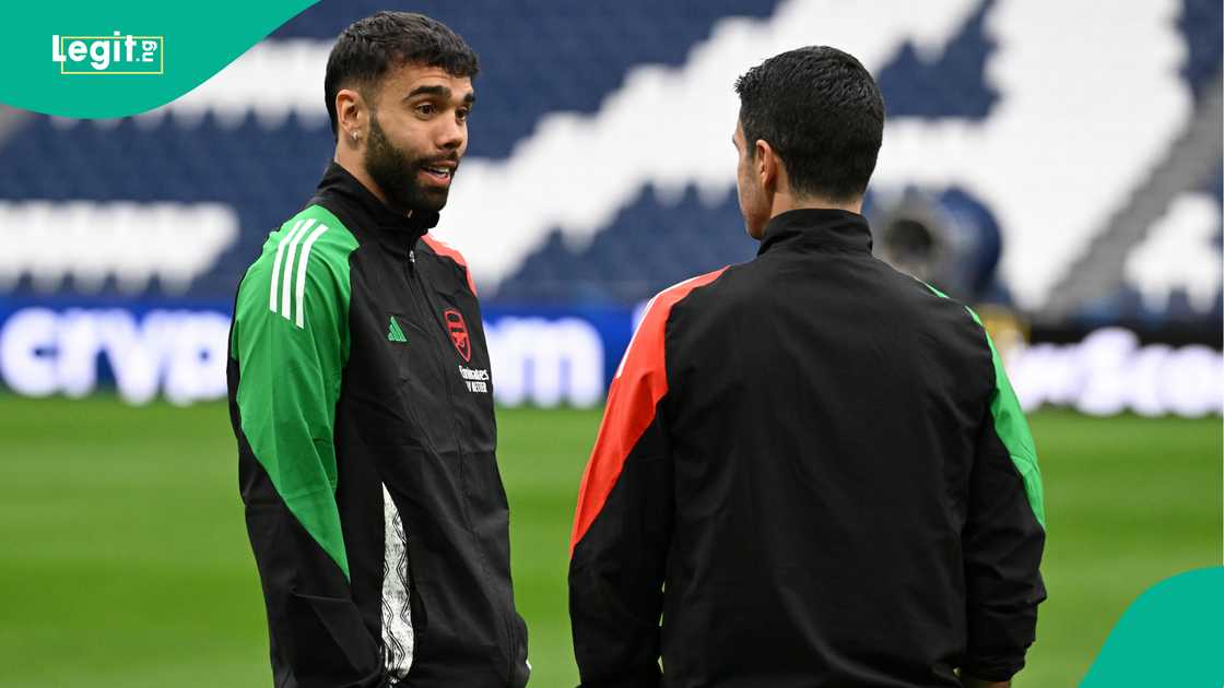 David Raya, Mikel Arteta, Arsenal, Real Madrid, Santiago Bernabeu, Madrid, Spain, UEFA Champions League. David Raya, Mikel Arteta, Arsenal, Real Madrid, Santiago Bernabeu, Madrid, Spain, UEFA Champions League.
