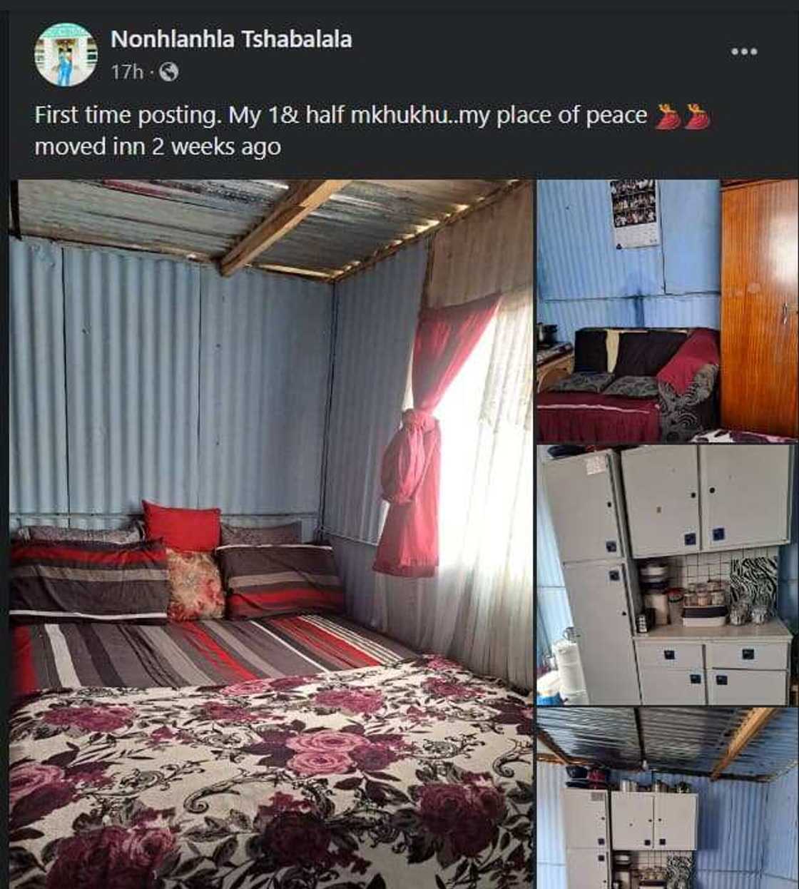 A woman shared photos of her one-room mkhukhu (shack) on Facebook A woman shared photos of her one-room mkhukhu (shack) on Facebook