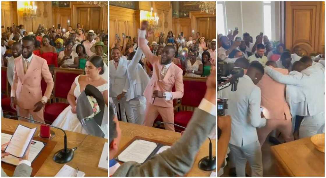 Black man getting wedded to a White lady. Black man getting wedded to a White lady.
