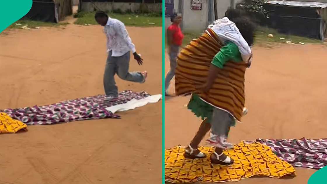 A young man celebrating his sign-out from the university rejoices as his mother carried him on her back. A young man celebrating his sign-out from the university rejoices as his mother carried him on her back.