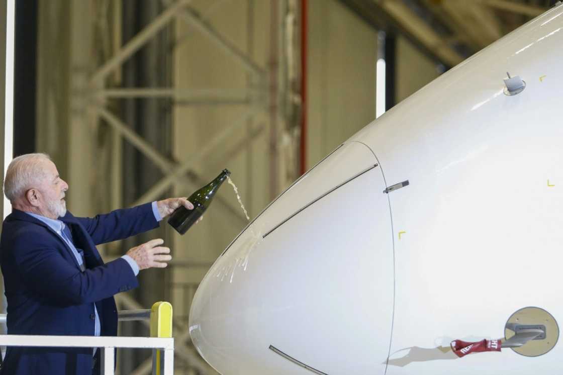 Brazilian President Luiz Inacio Lula da Silva christens the Embraer E2-190 aircraft in April 2024 Brazilian President Luiz Inacio Lula da Silva christens the Embraer E2-190 aircraft in April 2024