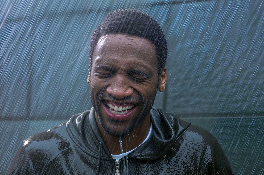 Young man standing in the rain Young man standing in the rain