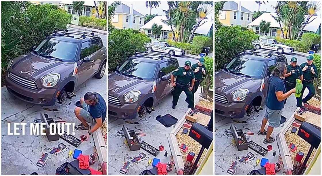 Photos of police officers questioning a man. Photos of police officers questioning a man.