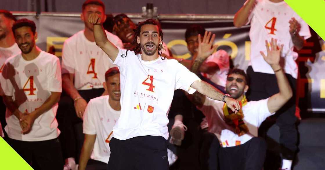 Marc Cucurella celebrates UEFA Euro triumph. Marc Cucurella celebrates UEFA Euro triumph.