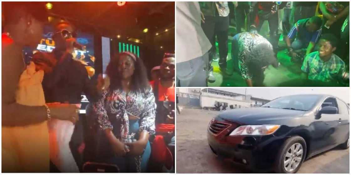 Lady falls on her knees, becomes emotional as she wins a car at Tunde Ednut's birthday party Lady falls on her knees, becomes emotional as she wins a car at Tunde Ednut's birthday party