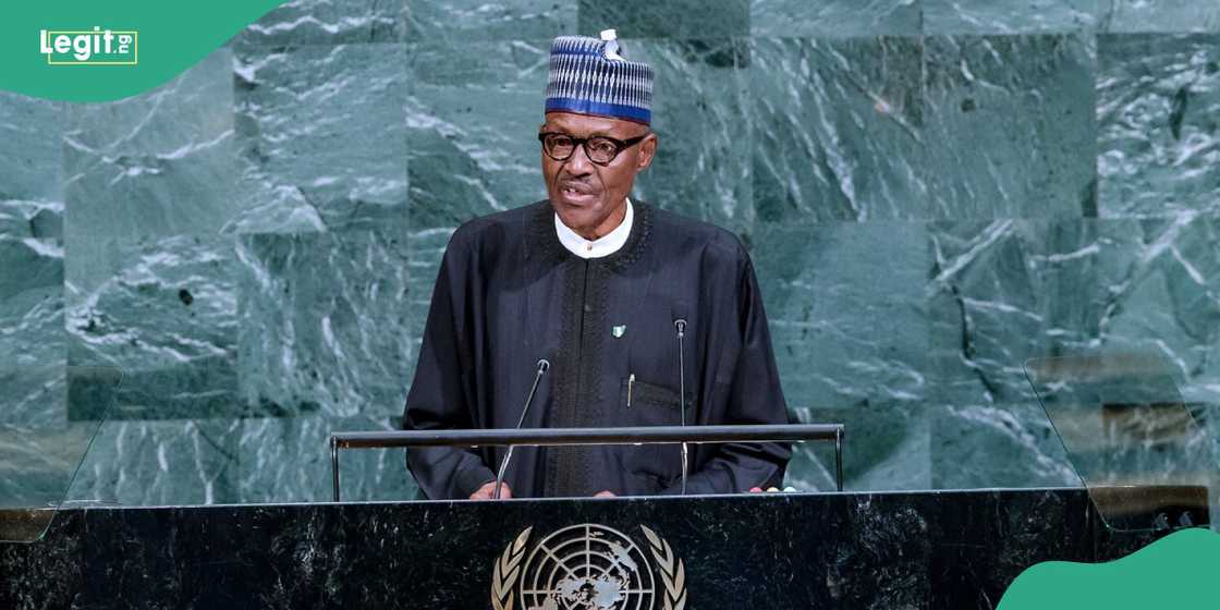 Muhammadu Buhari at the UN building in New York Muhammadu Buhari at the UN building in New York