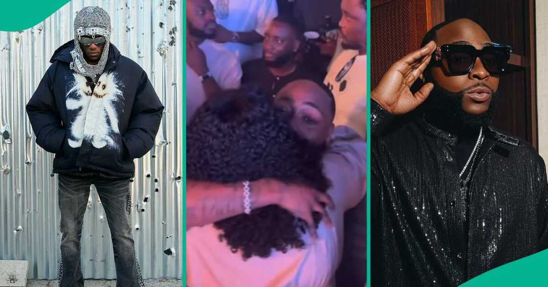 OBO and Victony's mum hug tightly at his listening party. OBO and Victony's mum hug tightly at his listening party.