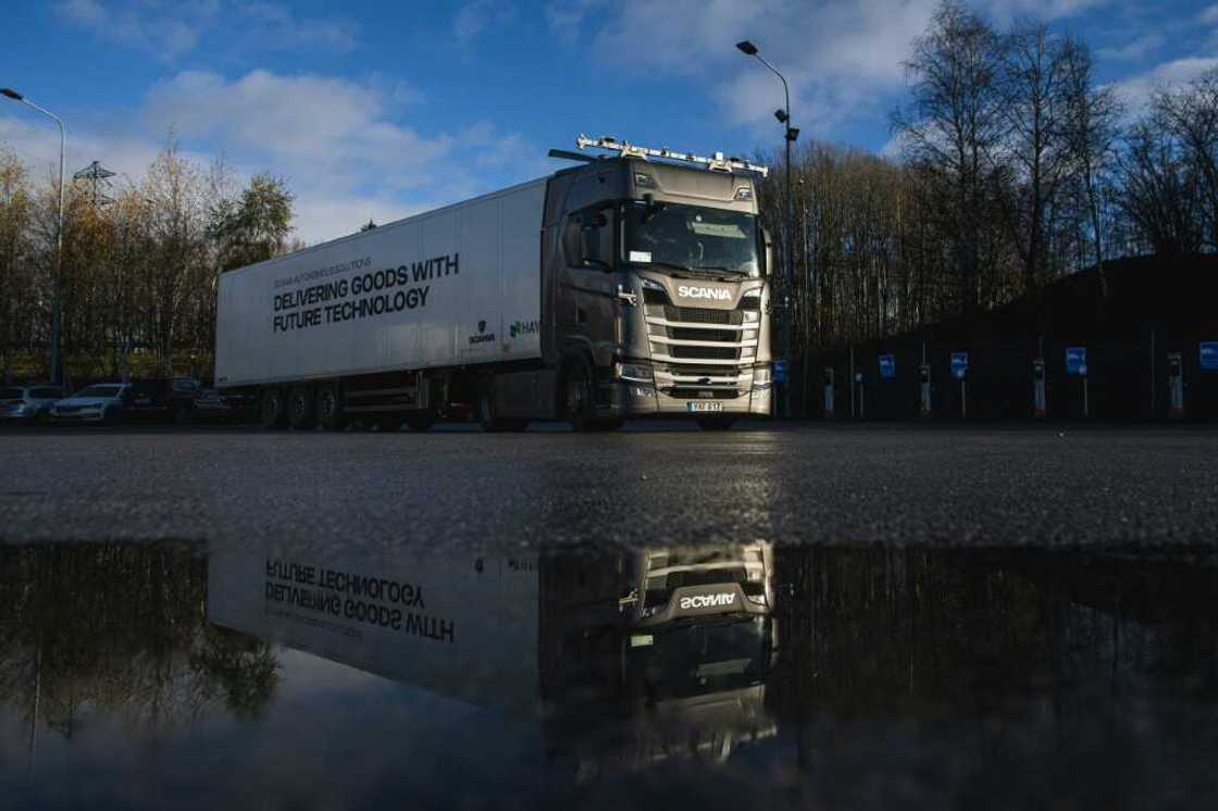 The truck drives itself, and veteran driver Roger Nordqvist is at the ready only in case of unexpected problems The truck drives itself, and veteran driver Roger Nordqvist is at the ready only in case of unexpected problems