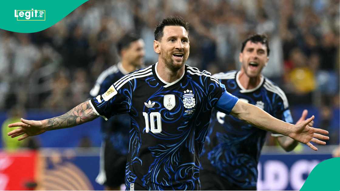 Lionel Messi celebrates scoring Argentina's third goal against Jordan. Photo by Paul Ellis Lionel Messi celebrates scoring Argentina's third goal against Jordan. Photo by Paul Ellis