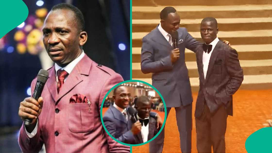 Pastor Paul Enenche grants scholarship to young man during church service.